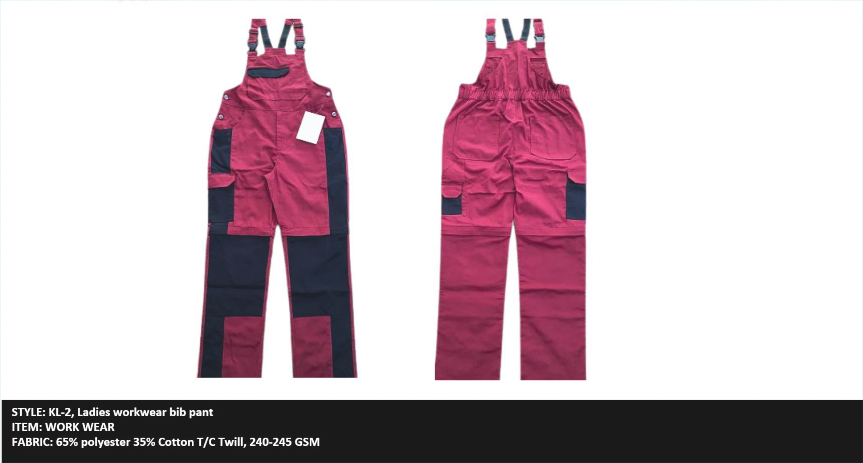 Ladies workwear bib pant 